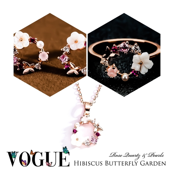 14k Gold - 925 Sterling Silver Necklace & Earrings Rose Quartz Pearl Jewelry Set - Picture 4 of 10